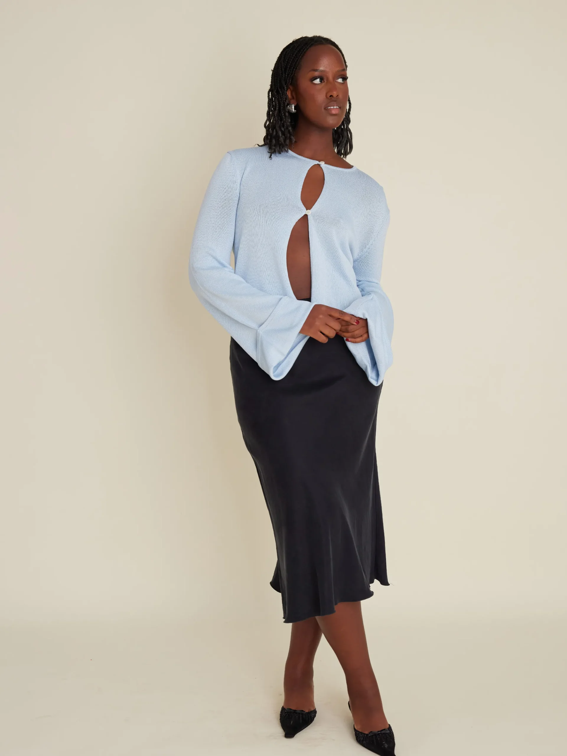 Shop Djerf Avenue Knitted Button Up Top Blue