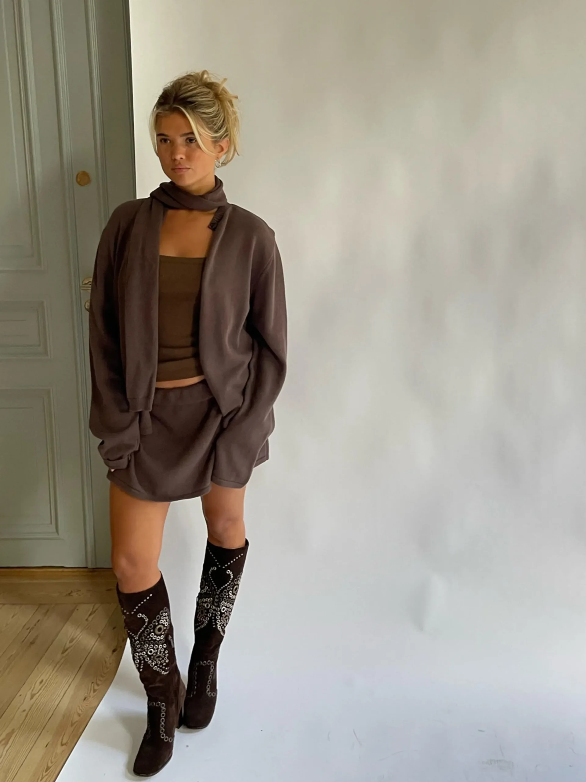 New Djerf Avenue Knitted Mini Skirt Cocoa