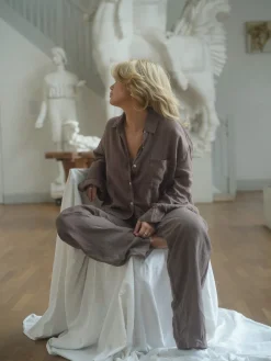 Discount Djerf Avenue Linen Shirt Brown