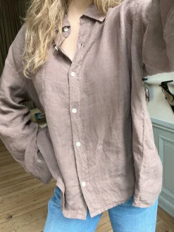 Discount Djerf Avenue Linen Shirt Brown