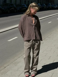 Discount Djerf Avenue Linen Shirt Brown