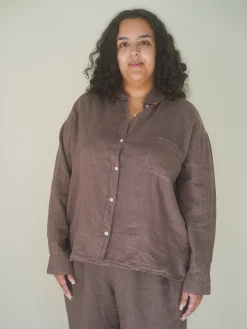 Discount Djerf Avenue Linen Shirt Brown