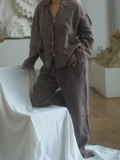 Discount Djerf Avenue Linen Shirt Brown