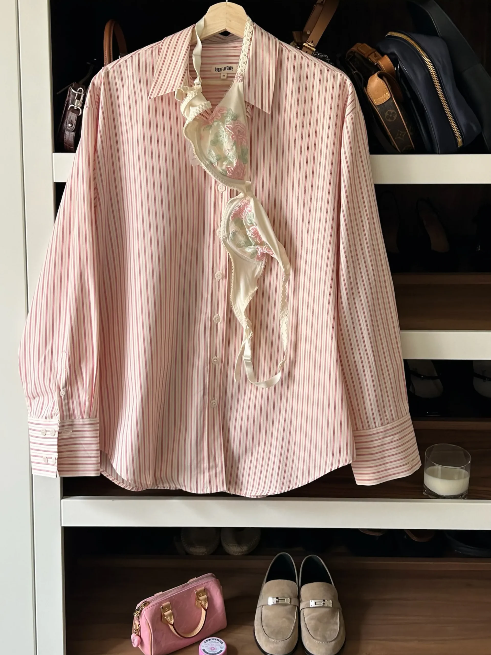 Hot Djerf Avenue Poplin Classic Shirt Pink stripe