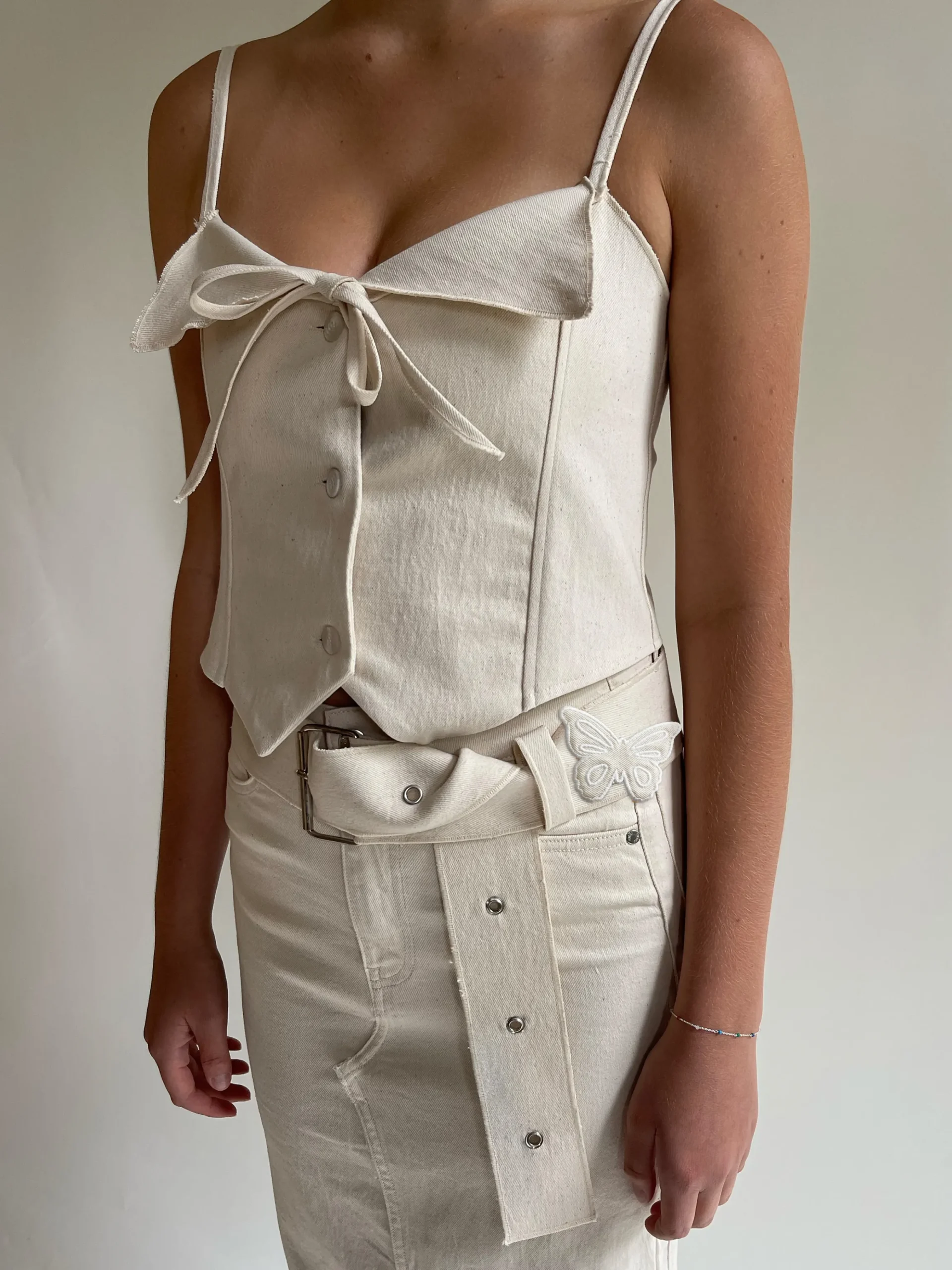 Outlet Djerf Avenue Remake Denim Butterfly Belt Cream