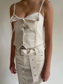 Sale Djerf Avenue Remake Denim Top Cream Cloud