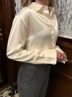 Online Djerf Avenue Satin Shirt Ivory