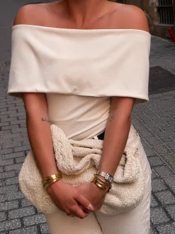 Best Sale Djerf Avenue Selenite Off Shoulder Top Cream