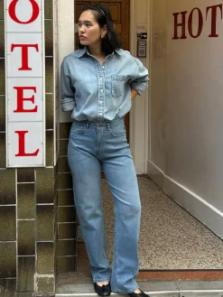 Store Djerf Avenue Straight Jeans Mid Blue