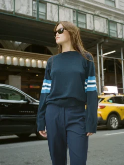 Clearance Djerf Avenue Striped Sleeve Crewneck Blue