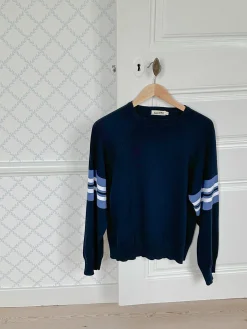 Clearance Djerf Avenue Striped Sleeve Crewneck Blue