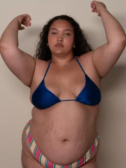 Cheap Djerf Avenue Sunrise Satin Bikini Top Deep Blue