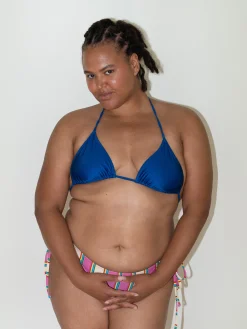 Cheap Djerf Avenue Sunrise Satin Bikini Top Deep Blue