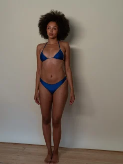 Cheap Djerf Avenue Sunrise Satin Bikini Top Deep Blue