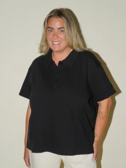 Discount Djerf Avenue Textured Polo Top Black