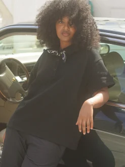 Discount Djerf Avenue Textured Polo Top Black