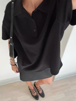 Discount Djerf Avenue Textured Polo Top Black