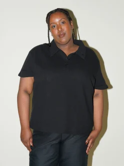 Discount Djerf Avenue Textured Polo Top Black