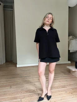 Discount Djerf Avenue Textured Polo Top Black