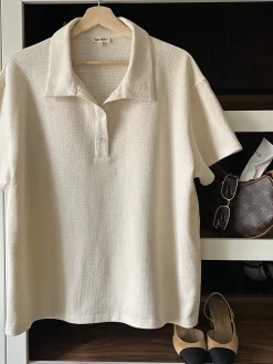 Discount Djerf Avenue Textured Polo Top Cream