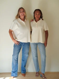 Discount Djerf Avenue Textured Polo Top Cream