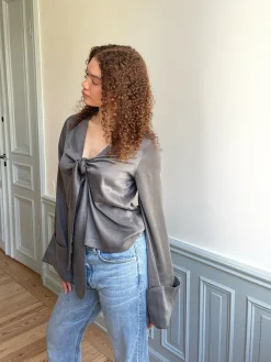 Fashion Djerf Avenue Tie Top Long Sleeve Storm