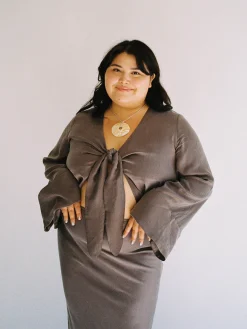 Fashion Djerf Avenue Tie Top Long Sleeve Storm