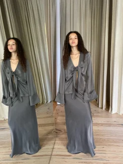 Fashion Djerf Avenue Tie Top Long Sleeve Storm