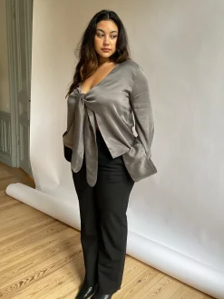 Fashion Djerf Avenue Tie Top Long Sleeve Storm