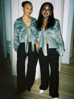 Fashion Djerf Avenue Tie Top Long Sleeve Storm