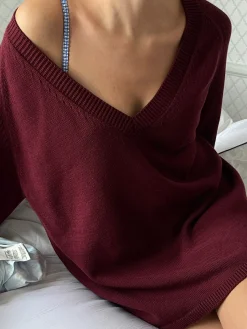 Cheap Djerf Avenue V-neck Sweater Burgundy