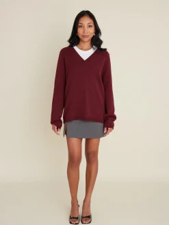Cheap Djerf Avenue V-neck Sweater Burgundy